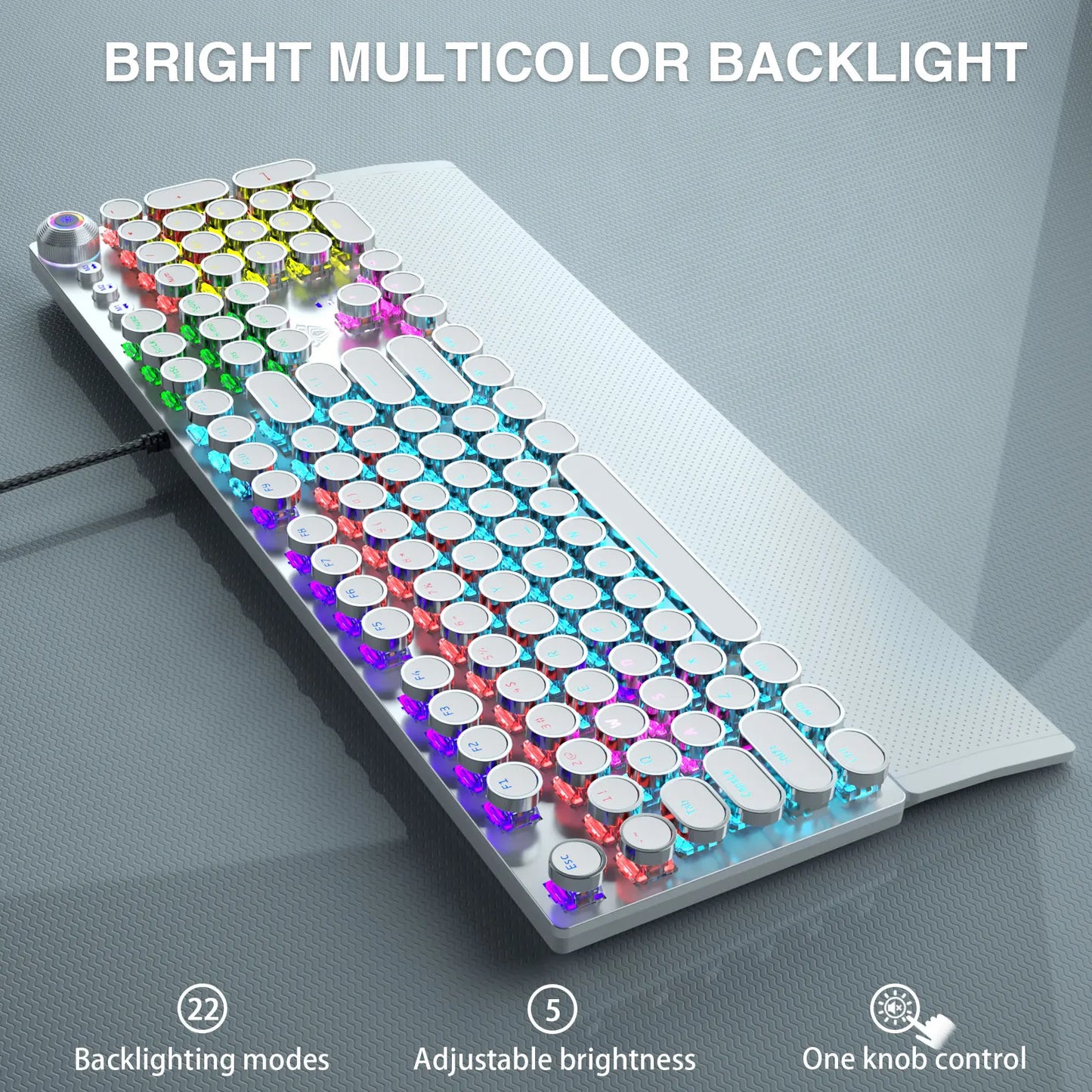 F2088 Mechanical Keyboard Round 104 keys Blue Mechanical Switch Gaming Keyboard RGB Backlit Ergonomic Design