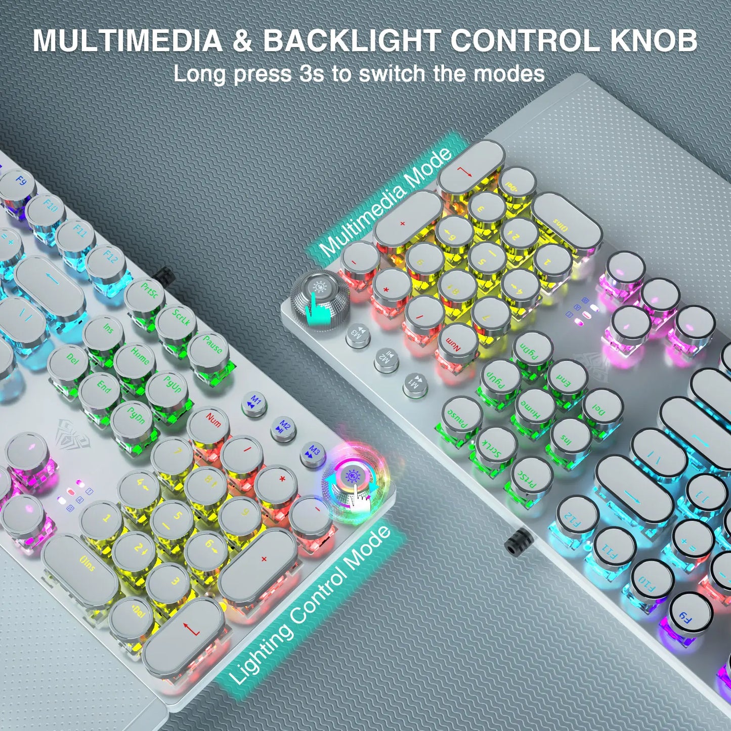 F2088 Mechanical Keyboard Round 104 keys Blue Mechanical Switch Gaming Keyboard RGB Backlit Ergonomic Design