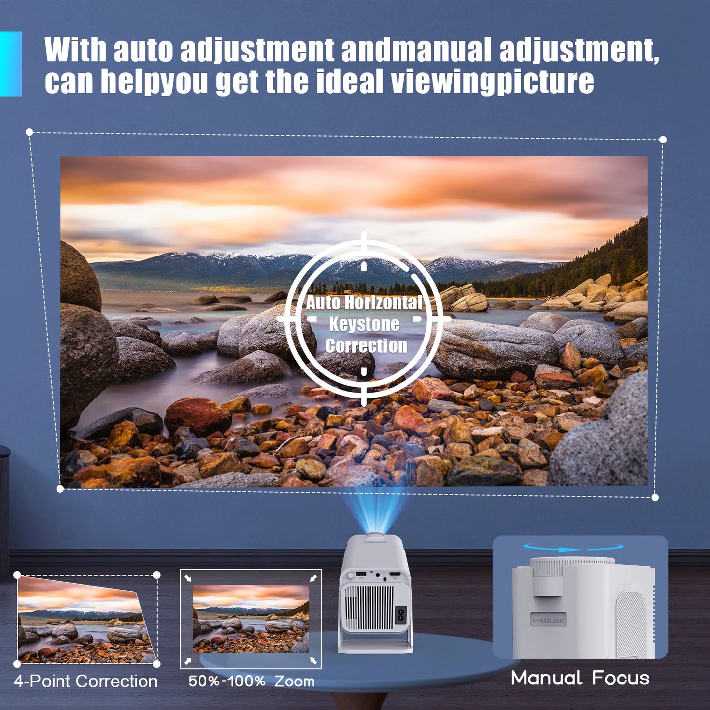 Magcubic Mini Netflix-Licensed Projector with Wifi BT5.2 1080P HY320 NTV Projector Auto Keystone Voice Control Built-in Apps