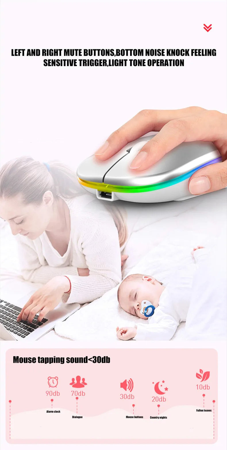 MINGCVIL Wireless Mouse For Laptop PC Bluetooth Rechargeable Wireless Computer Silent Mice LED Backlit Ergonomic Gaming Mouse