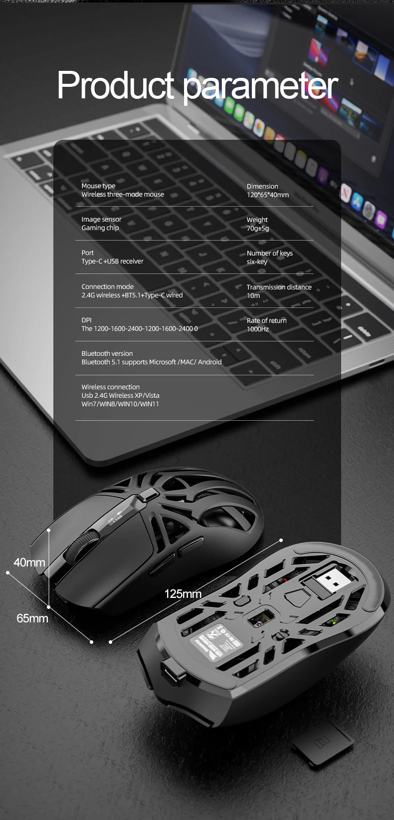 SMAILWOLF Gaming Mouse ThreeMode Wireless Bluetooth Digital Screen 1000Hz 10000DPI Lightweight Macro E-sports Mouse For Notebook