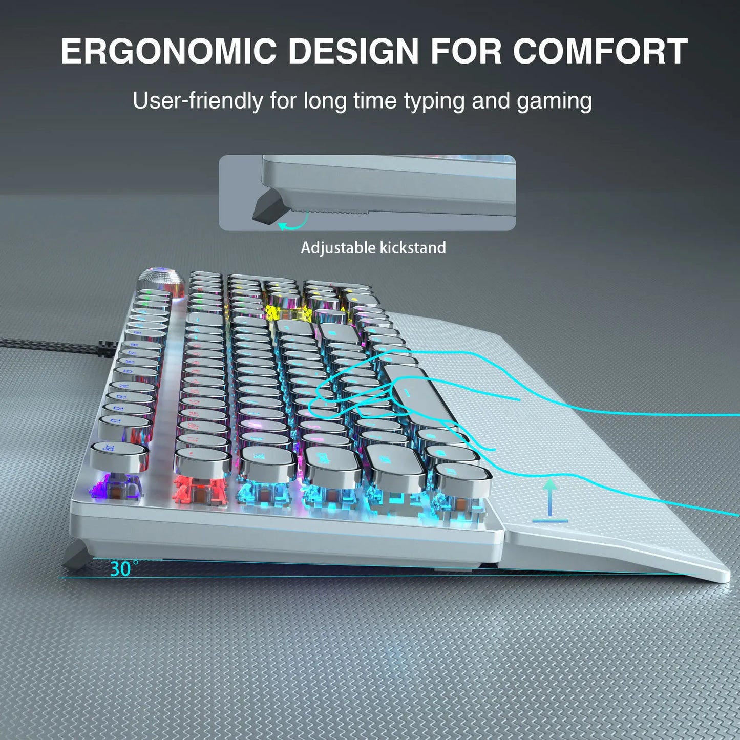 F2088 Mechanical Keyboard Round 104 keys Blue Mechanical Switch Gaming Keyboard RGB Backlit Ergonomic Design
