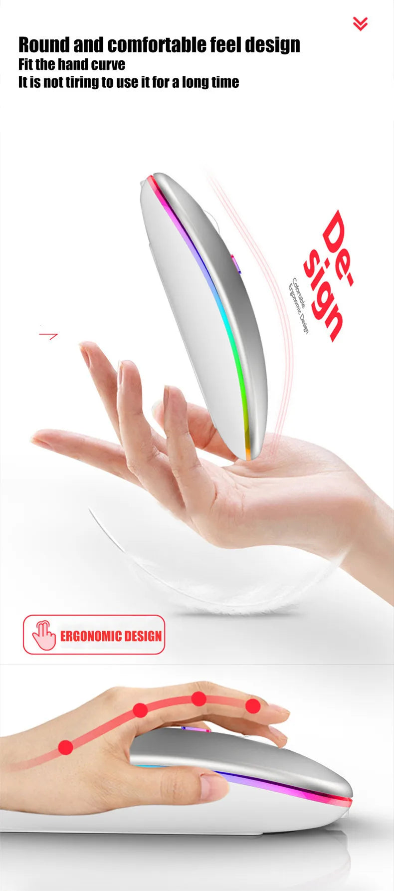 MINGCVIL Wireless Mouse For Laptop PC Bluetooth Rechargeable Wireless Computer Silent Mice LED Backlit Ergonomic Gaming Mouse