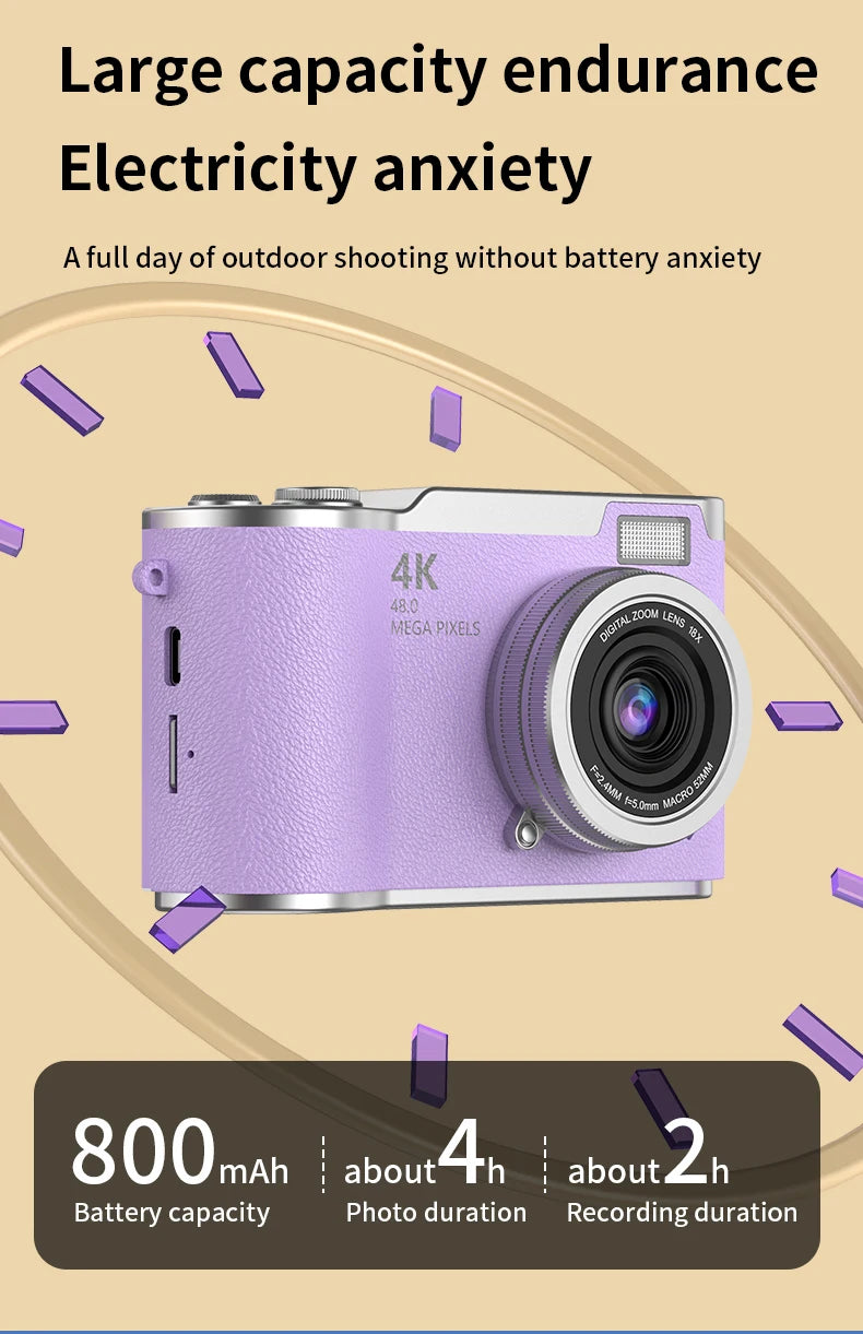 4K HD Digital 48MP Camera Autofocus Photography Video Camcorder 2.4 inch Screen for Portable Kid Adult Beginners Vlogging Camera