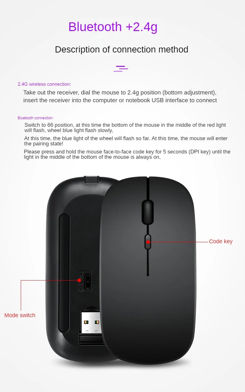MINGCVIL Wireless Mouse For Laptop PC Bluetooth Rechargeable Wireless Computer Silent Mice LED Backlit Ergonomic Gaming Mouse