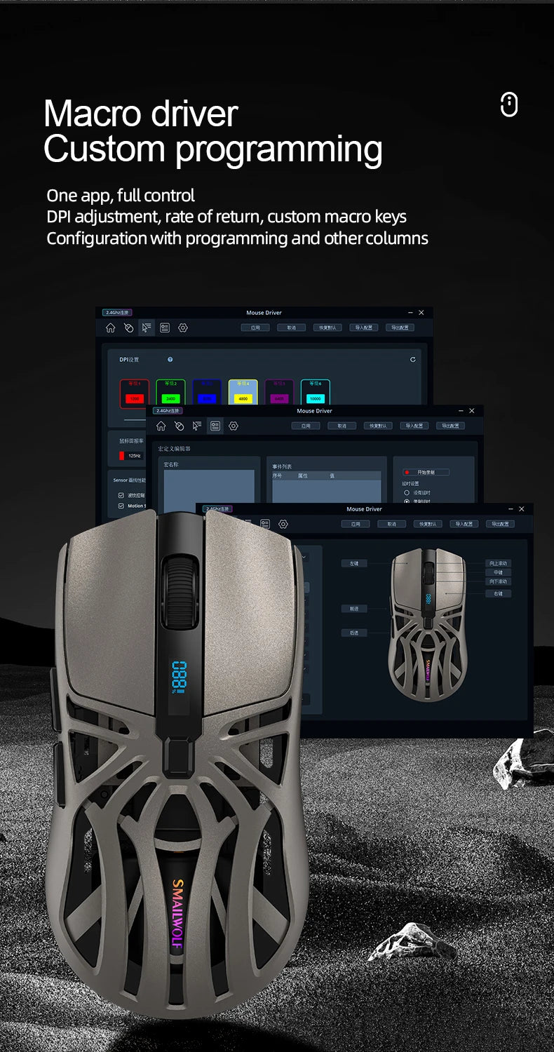 SMAILWOLF Gaming Mouse ThreeMode Wireless Bluetooth Digital Screen 1000Hz 10000DPI Lightweight Macro E-sports Mouse For Notebook