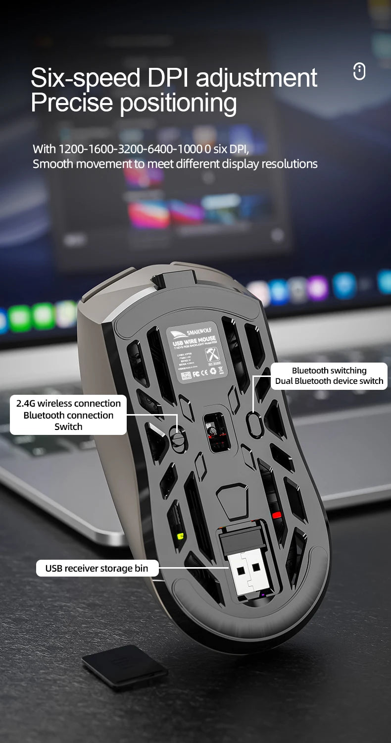 SMAILWOLF Gaming Mouse ThreeMode Wireless Bluetooth Digital Screen 1000Hz 10000DPI Lightweight Macro E-sports Mouse For Notebook