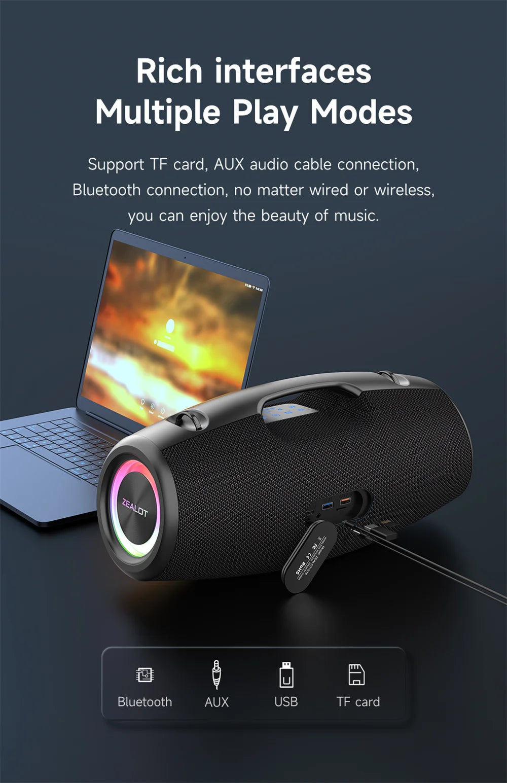 ZEALOT-S78 120W Portable Bluetooth Speaker Outdoor Party Speaker Big Loud Speaker Excellent Bass Performace Hifi speaker