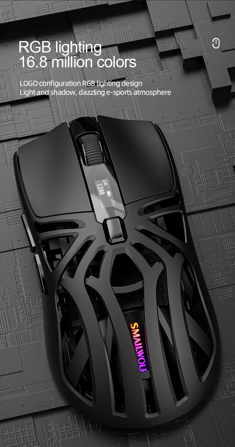 SMAILWOLF Gaming Mouse ThreeMode Wireless Bluetooth Digital Screen 1000Hz 10000DPI Lightweight Macro E-sports Mouse For Notebook