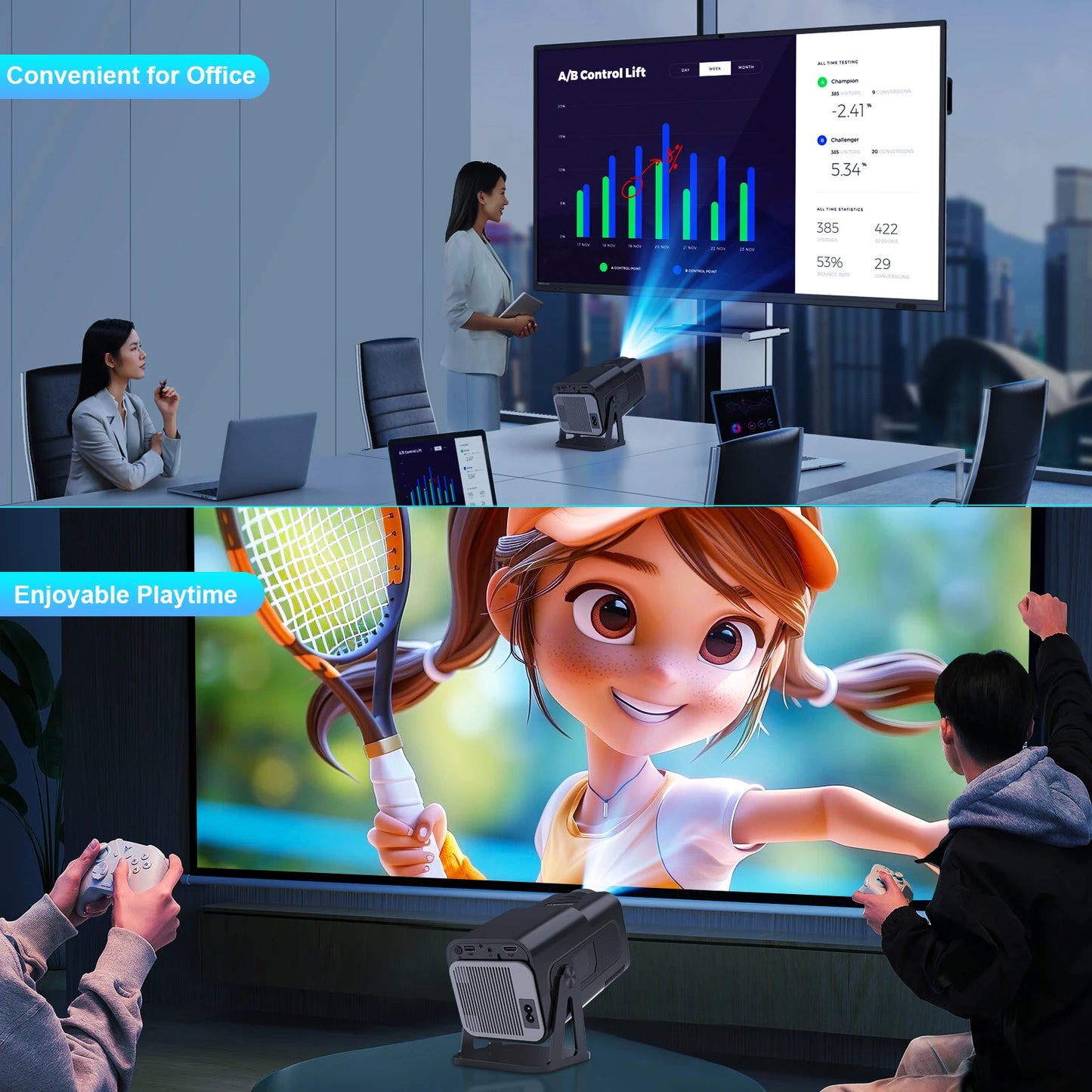 Magcubic Mini Netflix-Licensed Projector with Wifi BT5.2 1080P HY320 NTV Projector Auto Keystone Voice Control Built-in Apps
