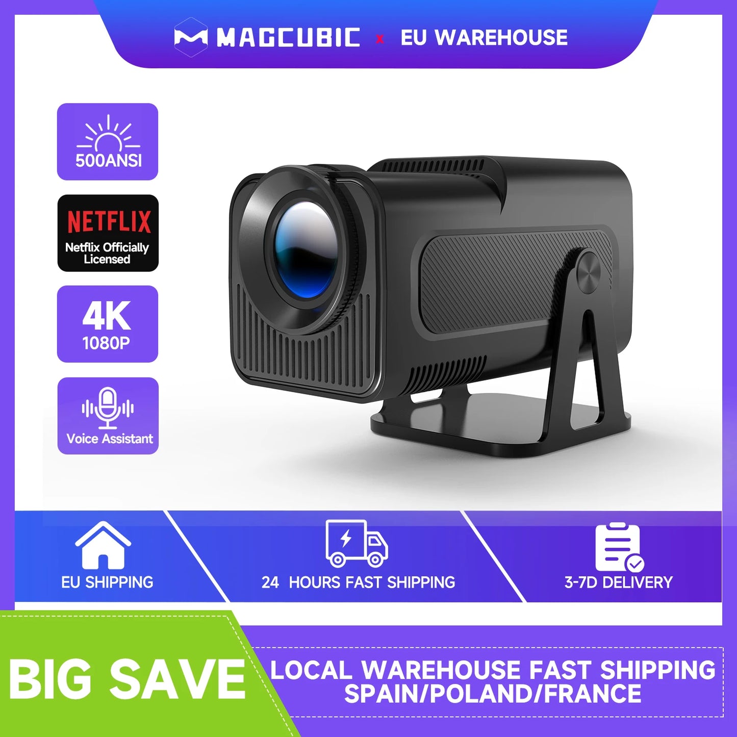 Magcubic Mini Netflix-Licensed Projector with Wifi BT5.2 1080P HY320 NTV Projector Auto Keystone Voice Control Built-in Apps