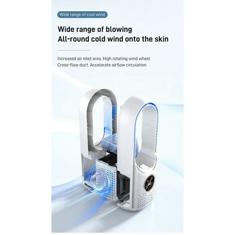 Portable USB Air Cooler Leafless Electric Fan 6 Speed Silent Timer Air Conditioner Cooling Fan Humidifier Conditioning Fan