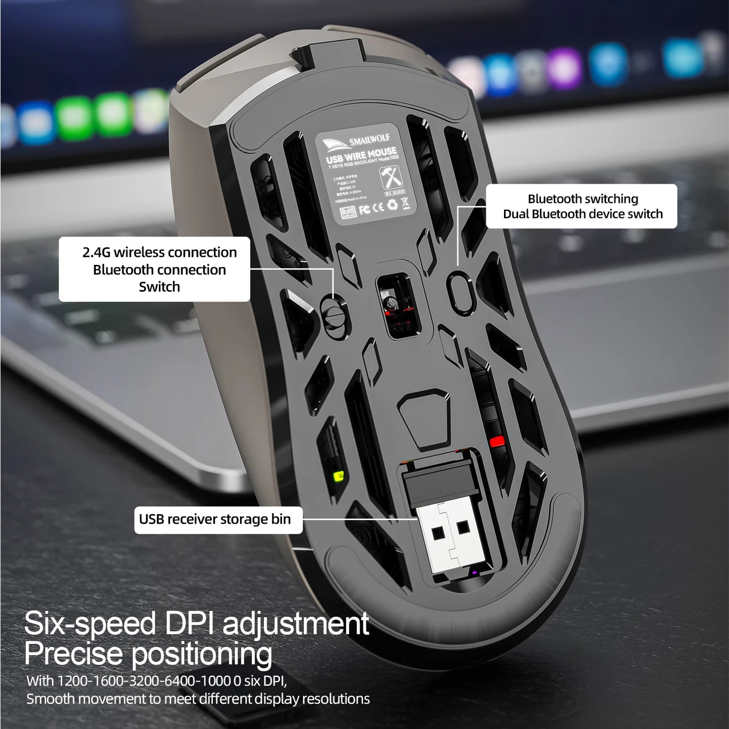 SMAILWOLF Gaming Mouse ThreeMode Wireless Bluetooth Digital Screen 1000Hz 10000DPI Lightweight Macro E-sports Mouse For Notebook