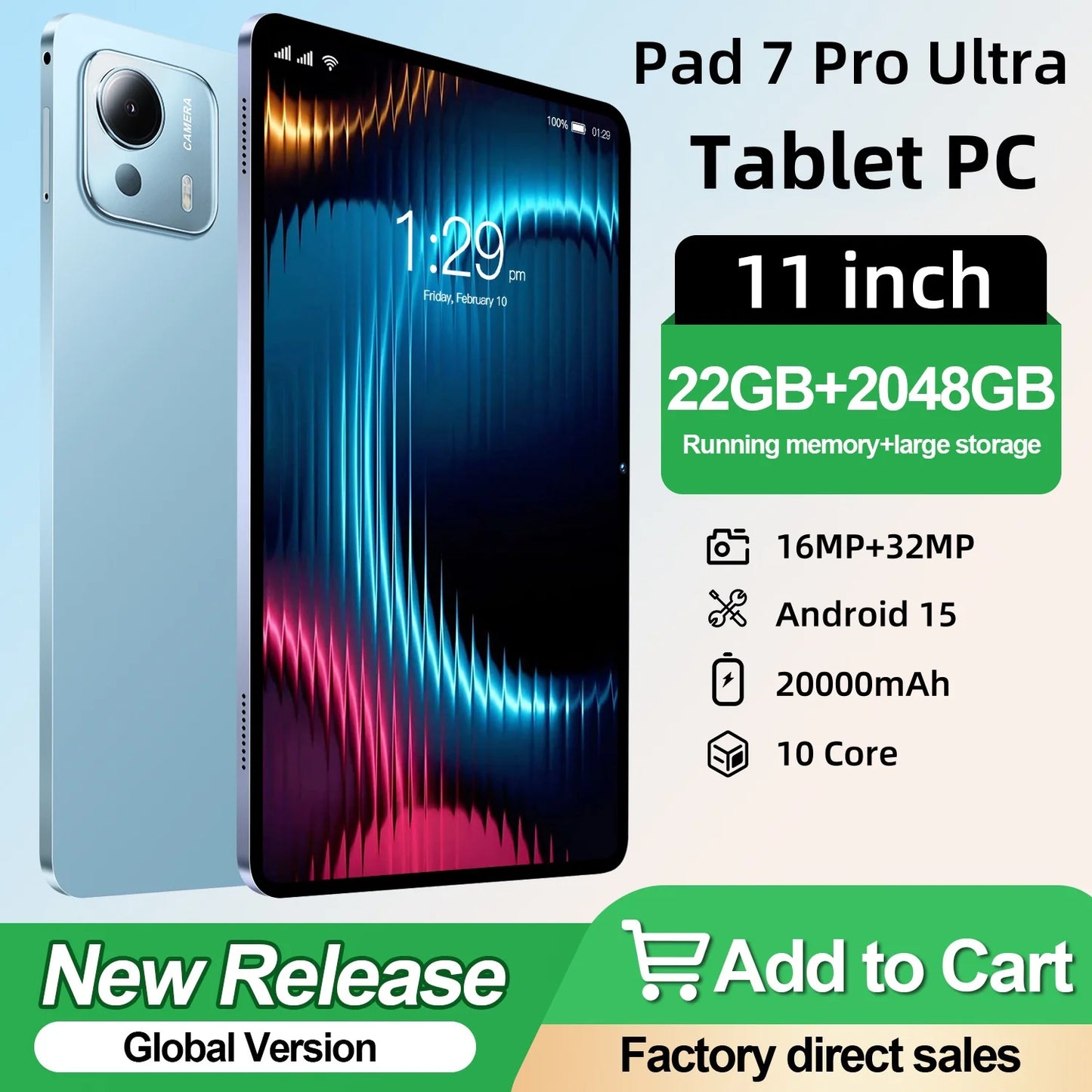 2025 NEW Pad 7 Pro Ultra Tablet 11 inch Latest Global First Android 15 Snapdragon 8Gen3 22GB+2048GB HD Screen WiFi GPS 5G