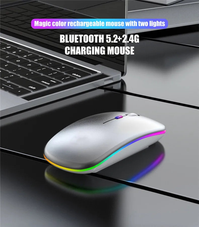 MINGCVIL Wireless Mouse For Laptop PC Bluetooth Rechargeable Wireless Computer Silent Mice LED Backlit Ergonomic Gaming Mouse