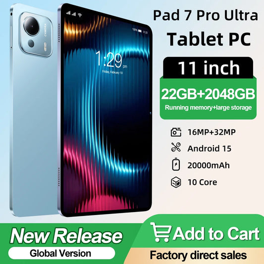 2025 NEW Pad 7 Pro Ultra Tablet 11 inch Latest Global First Android 15 Snapdragon 8Gen3 22GB+2048GB HD Screen WiFi GPS 5G